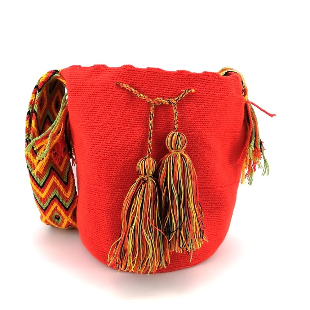 💙💖Wayuu Tribe Orange Woven Drawstring Shoulder Bag Tote Mochila Artisan
